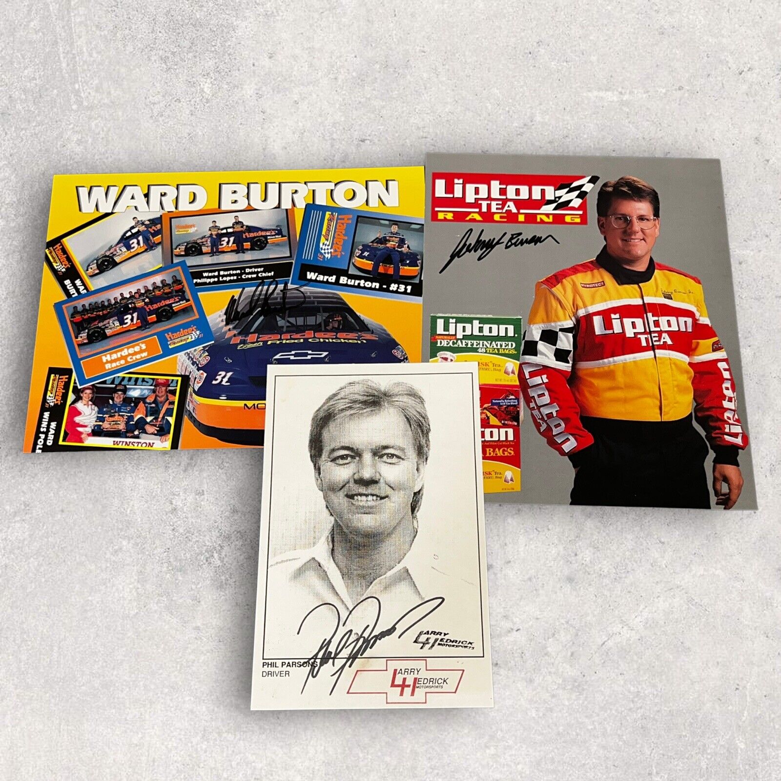 3 Johnny Benson Ward Burton Phil Parsons Autographed Nascar Racing Photos Lot