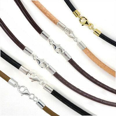 Sterling Silver 3mm Round Genuine Leather Cord Necklace / Bracelet Lobster Clasp