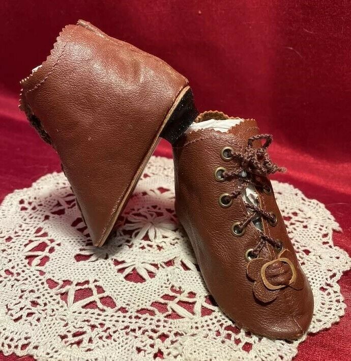 Doll Shoes 3 ¾” X 1 1/2 Heel Boots Leather Antique German Kestner French Dep S&h