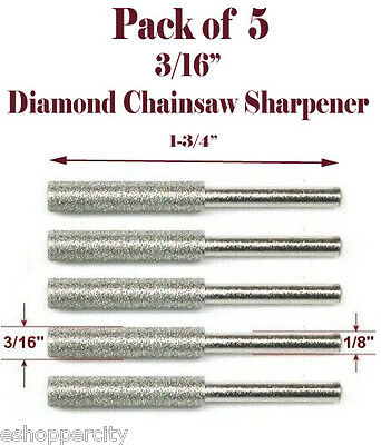 5 Pc 3/16" Diamond Chainsaw Sharpener Burr Stone File Fits Craftsman 1/8 Shank
