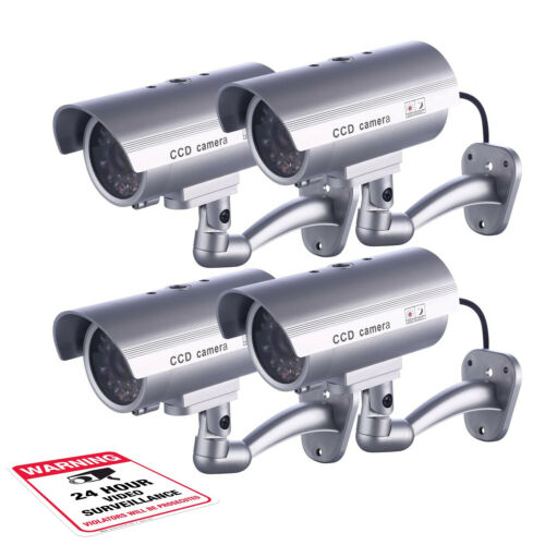 4x Dummy Security Camera Fake Waterproof Led Light Home Surveillance Outdoor New