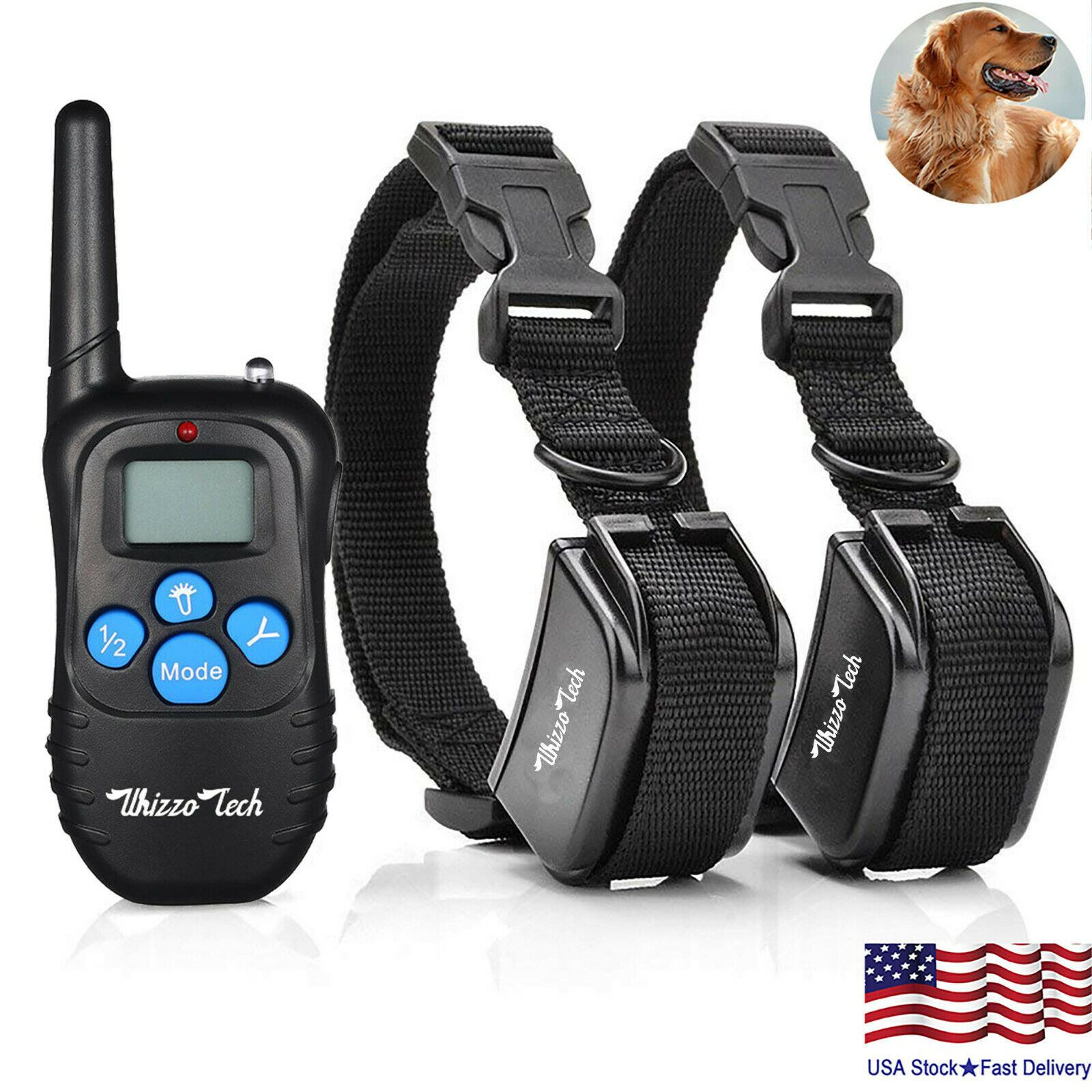 Dog Shock Training Collar Rechargeable Lcd Remote Control Waterproof 330 Yards