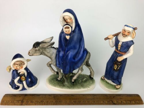 3 Goebel Nativity Porcelain Figures Mary Joseph Donkey Angel Flight From Egypt