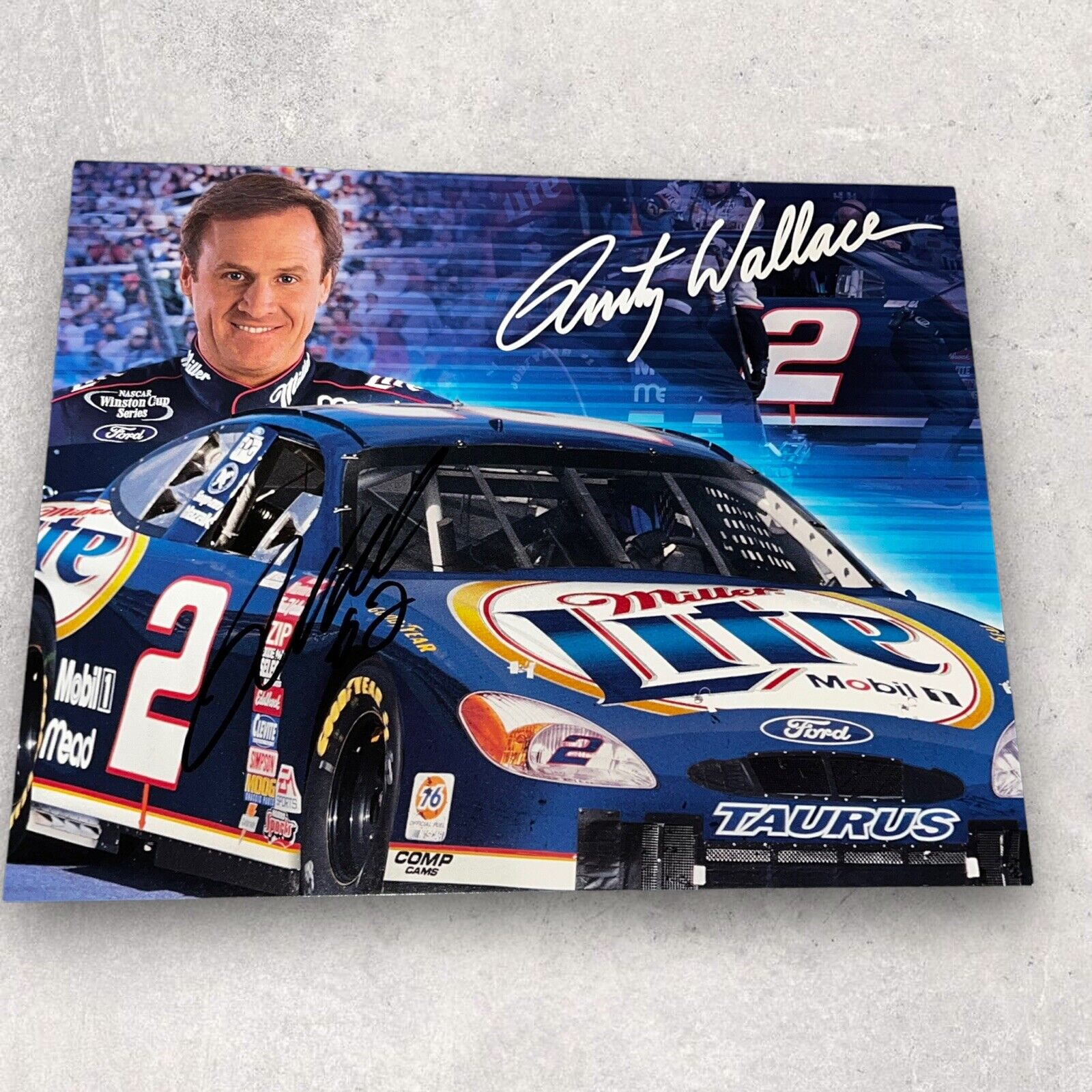 Rusty Wallace Miller Lite Ford #2 Blue Duece  Autographed Nascar Racing Photo